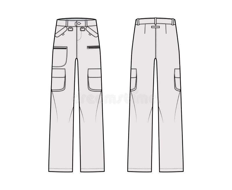 Set of Ski Pants Technical Fashion Illustration with Low Waist, Rise ...