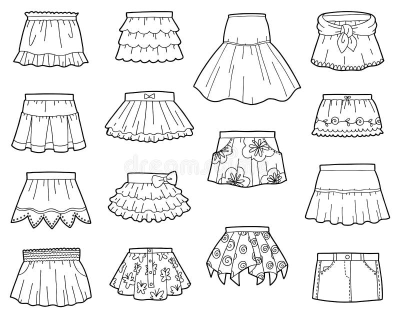 Set of Skirts, Black and White Collection of Cartoon Clothes Stock Vector -  Illustration of kilt, jersey: 146434122