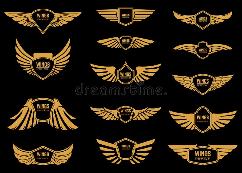 Set skrzydło ikony w złotym stylu Projektuje elementy dla loga, etykietka, emblemat, znak royalty ilustracja
