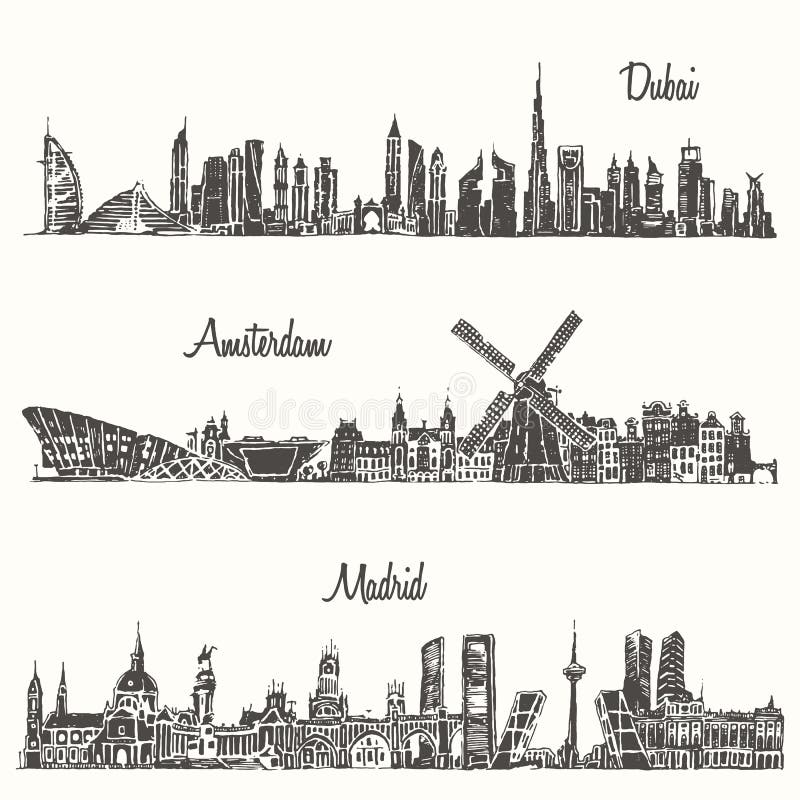 one continuous line drawing of Dubai city skyline World Famous tourism  destination Simple hand drawn style design for travel and tourism  promotion campaign 15583949 Vector Art at Vecteezy
