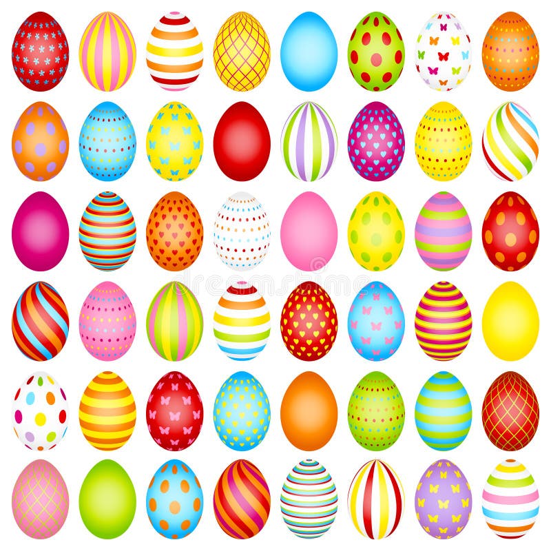 Set Of Slim Easter Eggs Color With Pattern stock illustration Set Of Slim Easter Eggs Color With Pattern stock illustration