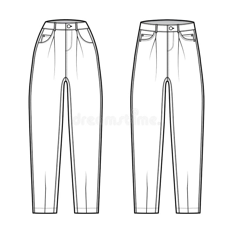 Slouchy Jeans. Technical Sketch. Vector Illustration Stock Vector ...