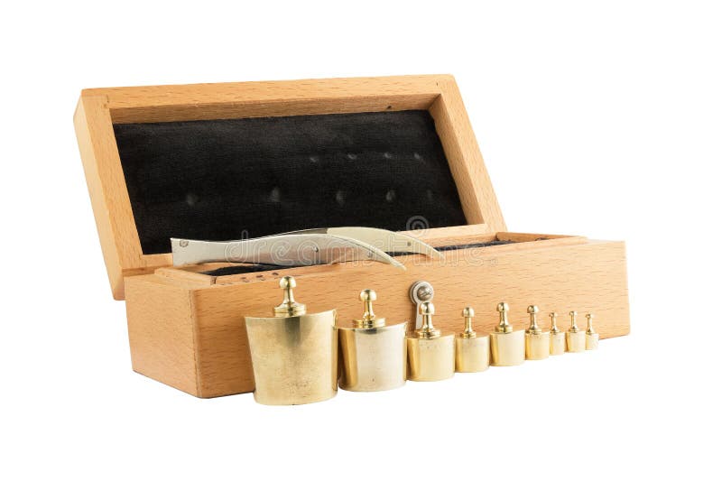 Set of Small Weights for Weighing in a Wooden Box. Stock Image Image