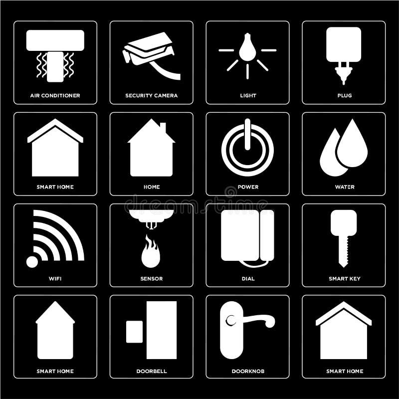 Set of Smart home, Doorknob, Dial, Wifi, Power, Light, Air conditioner icons royalty free illustration Set of Smart home, Doorknob, Dial, Wifi, Power, Light, Air conditioner icons royalty free illustration