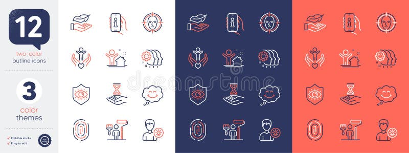 Set of Smile, Painter and Face detect line icons. For design. Vector vector illustration
