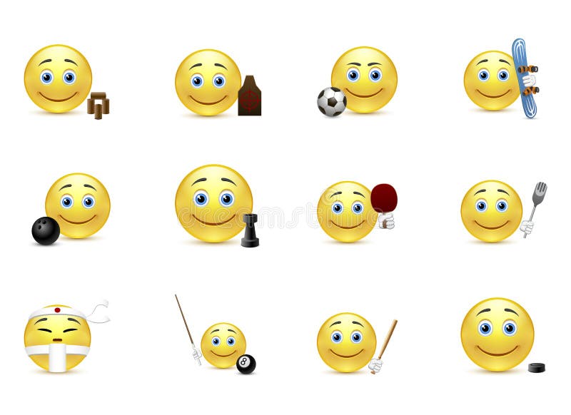 Sport Emoticon Smile Stickers Set Stock Vector Illustration of