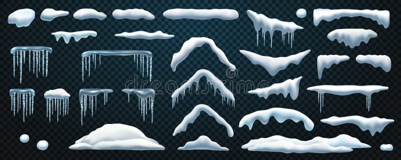Set snowdrift and icicle, snow cap and snowball