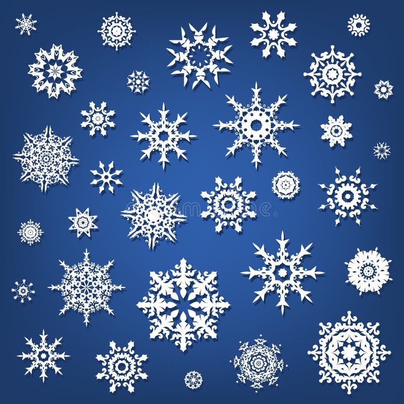 Set of Snowflakes on Blue Background. Vector Illustration Stock