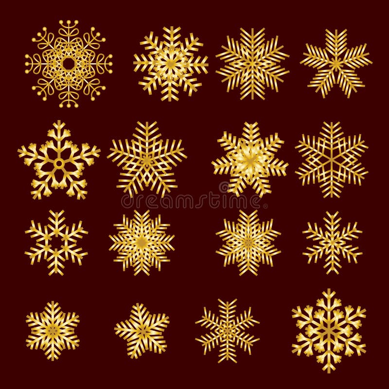 Gold Snowflake Winter Background. Golden Snowflakes on White Stock Vector Illustration of