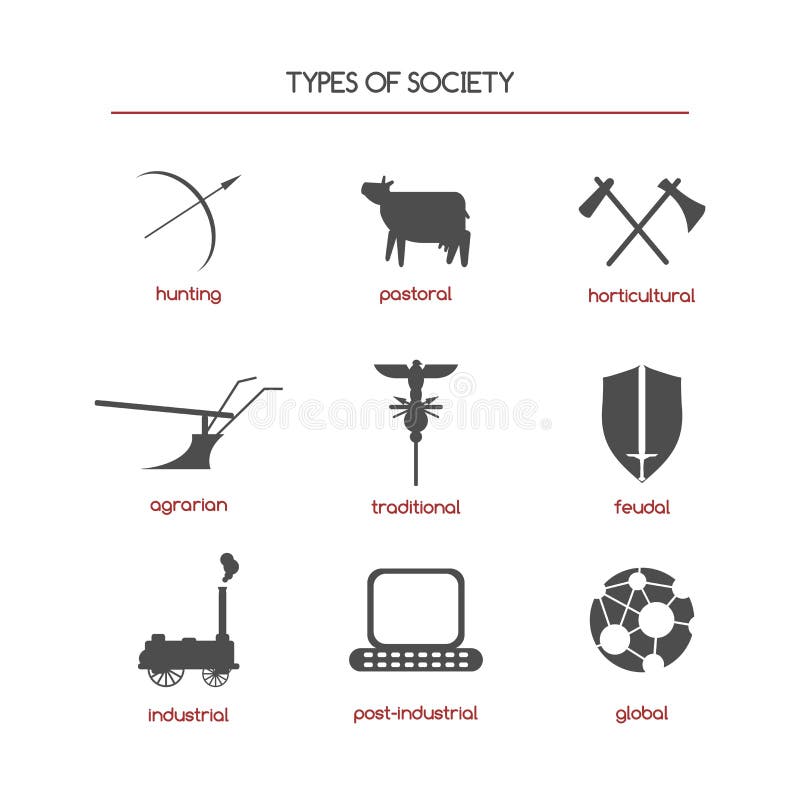 Set socjologii ikony uwypukla społeczeństwo typ ilustracja wektor Set socjologii ikony uwypukla społeczeństwo typ ilustracja wektor