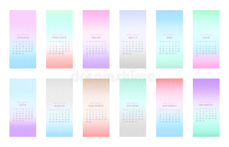 Set of Soft Color Gradient Background with 2024 Calendar Stock