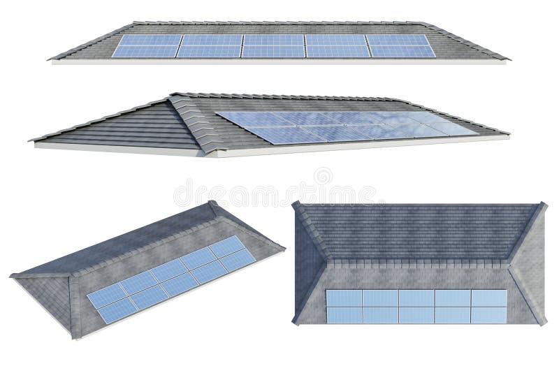Set of Solar Panels on Roof Isolated on White Stock Illustration