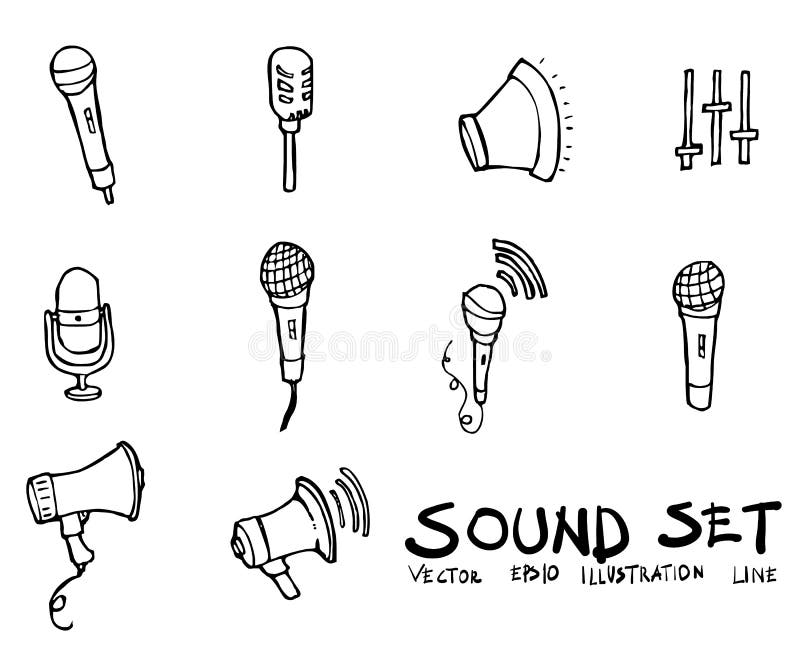 Set of Sound Icon Drawing Illustration Hand Drawn Doodle Sketch Stock