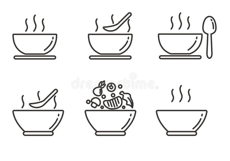 Set Of Soup Icon With Outline Design. Soup Vector Illustration Stock ...