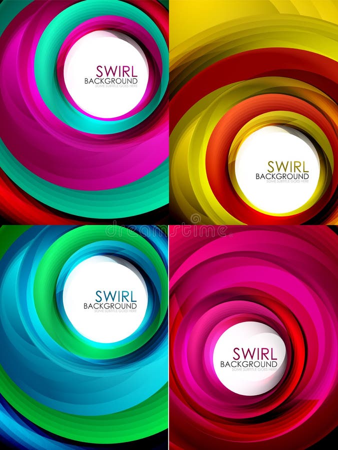 Set of spiral background vector, geometric swirl abstract templates with white copy space. Motion energy concept royalty free illustration Set of spiral background vector, geometric swirl abstract templates with white copy space. Motion energy concept royalty free illustration