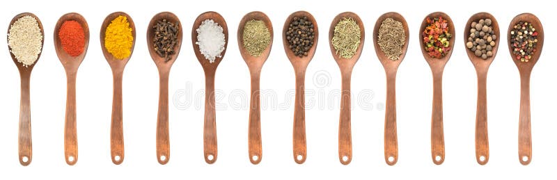 Set of spoons with different spices