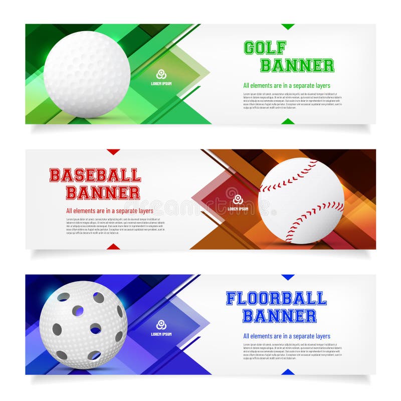 Set of sport banner templates with ball and sample text.