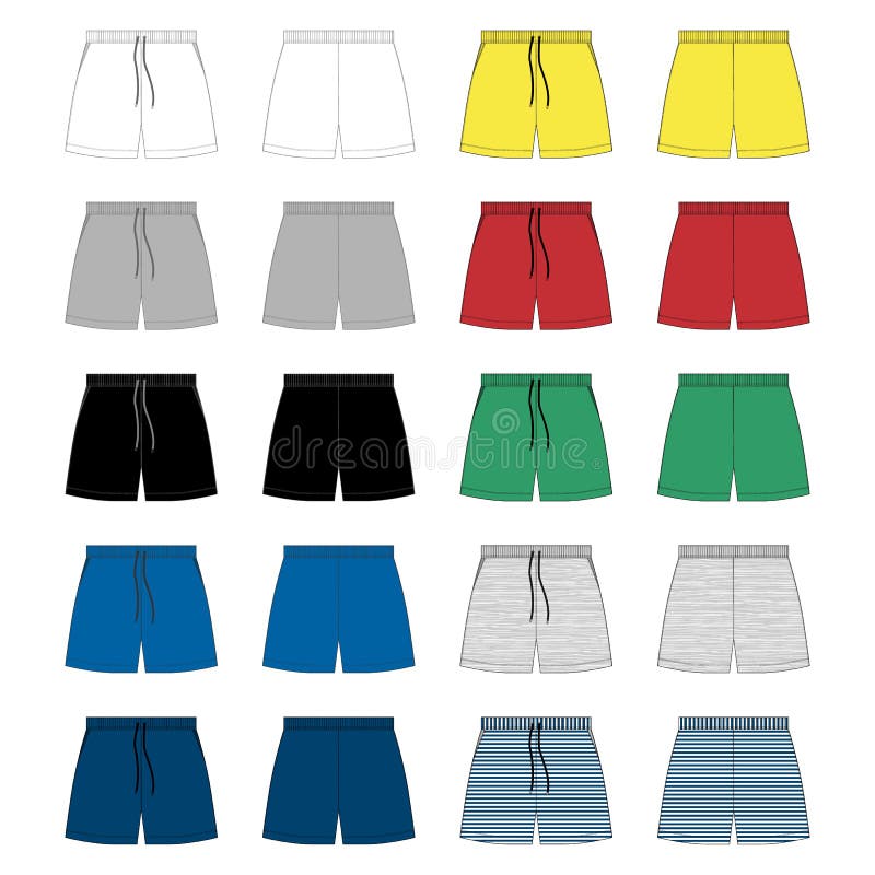 Set of Sport Shorts Pants Design Template. Technical Sketch Fashion ...