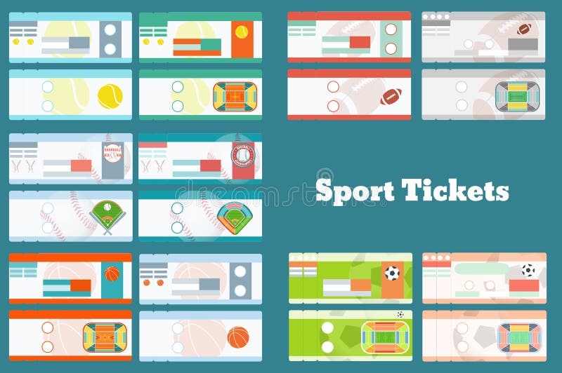 Set of sport tickets: baseball, basketball, soccer, football, tennis in 2 variants each