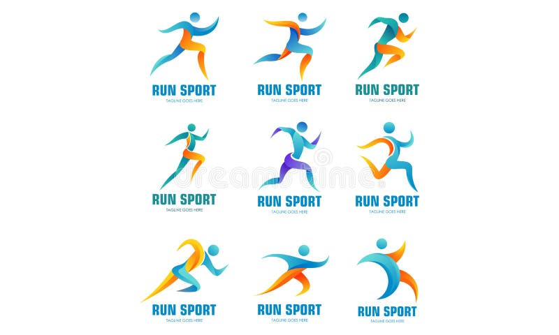 Set of Sports Logos, Running Logo with Abstract Shapes Stock Vector ...