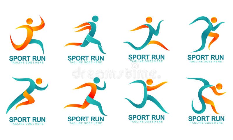 Set of Sports Logos, Running Logo with Abstract Shapes Stock ...