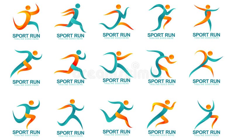 Set of Sports Logos, Running Logo with Abstract Shapes Stock ...