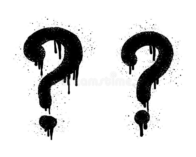 Set of Spray Painted Graffiti Question Marks in Black Over White