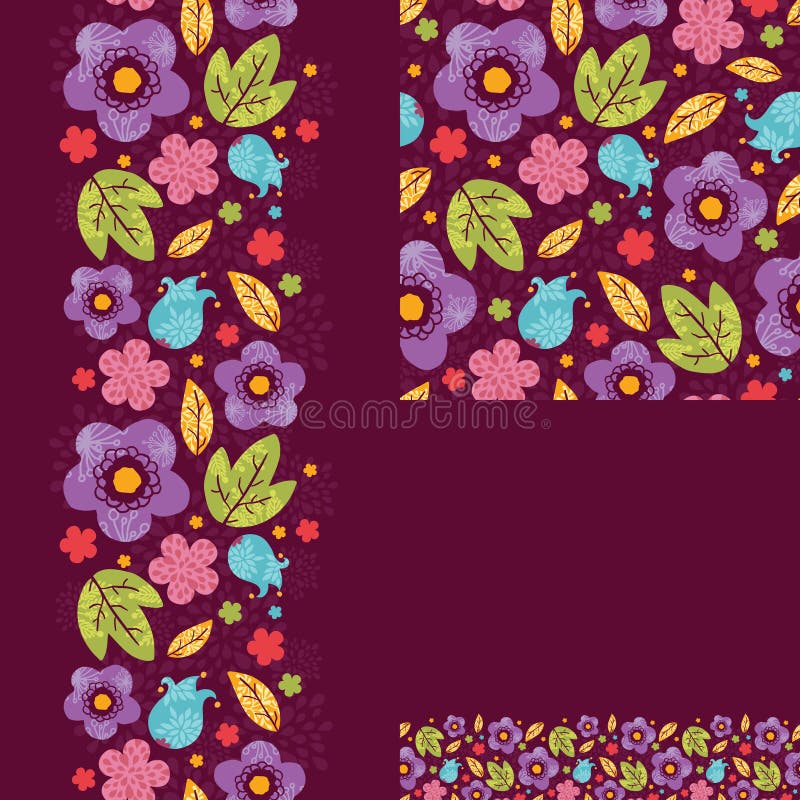 Set of spring night plants seamless pattern and stock illustration
