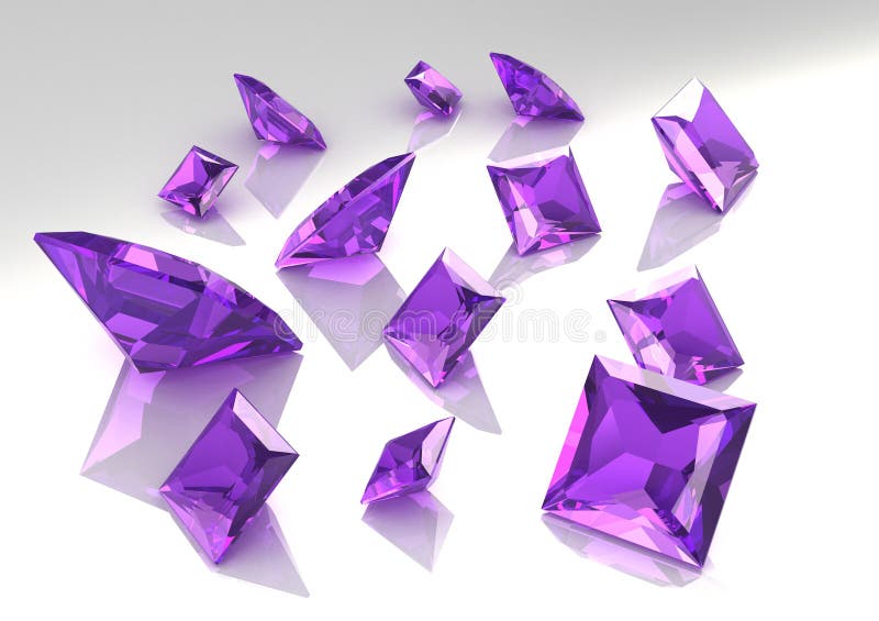 Set of square lilac amethyst stones - 3D