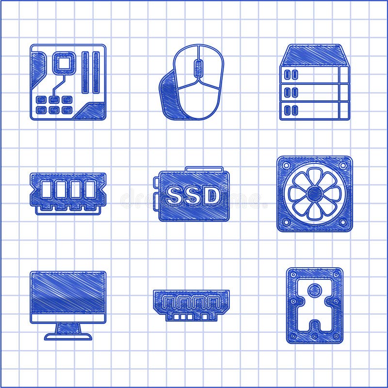 Set SSD Card, RAM, Random Access Memory, Hard Disk Drive HDD, Computer ...