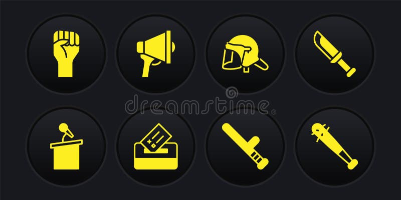Set stage stand sau tribuna militar cutit vot cutie de poliție Baton coiful cu cască și megafon de baseball cu cuie și vector illustration