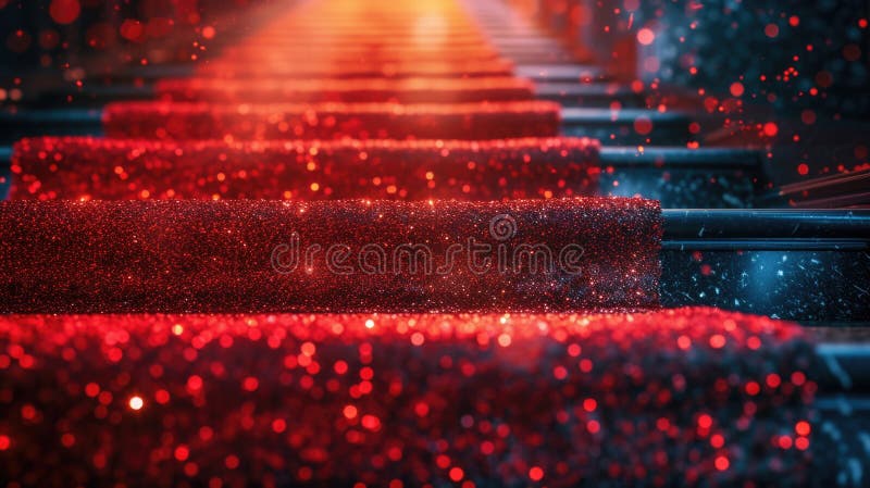 A set of stairs with red lights, creating a dramatic and captivating visual. Perfect for adding a modern and vibrant royalty free stock photo