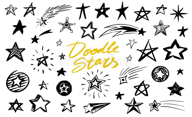 Set of Star signs. Doodle style. Collection of icons for Pattern Background. Engraved hand drawn sketch. Geometric stock illustration