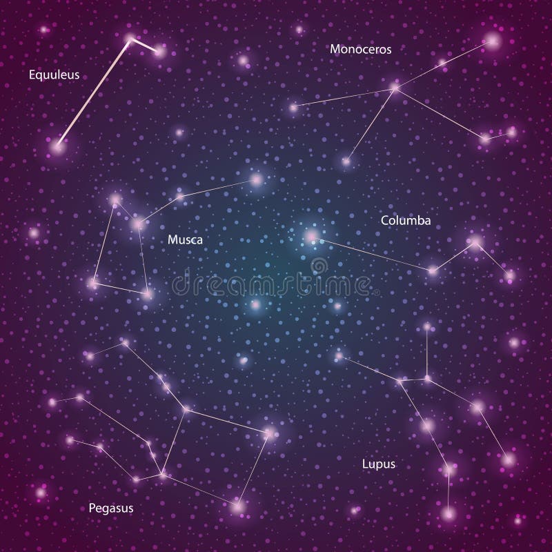 Set of Stars Of_4_constellations with the Name Vector Illustration on a