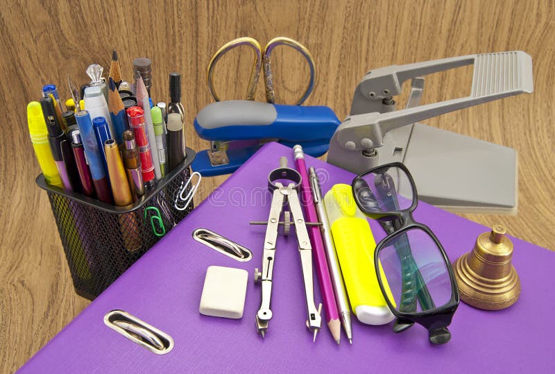 A Set of Stationery Items for Office. Stock Photo Image of pens