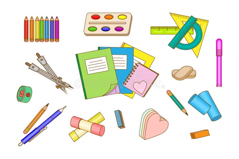 A Set of Stationery and School Supplies Stock Vector Illustration of