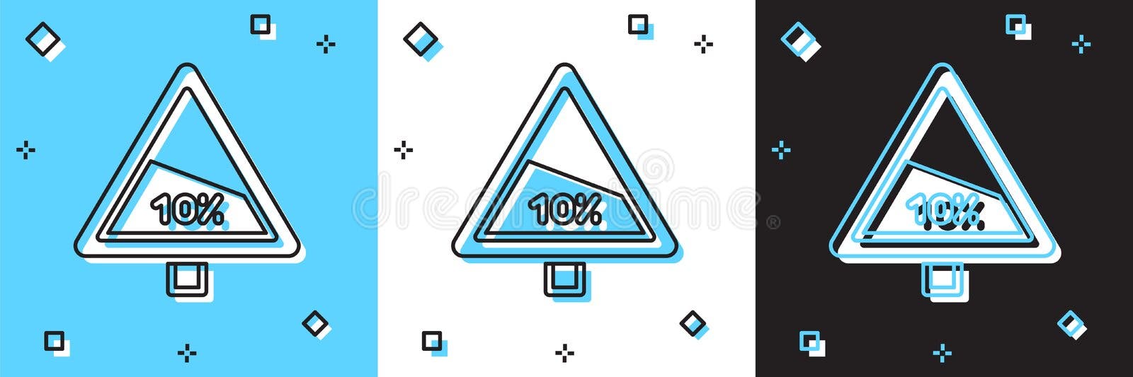 A warning Road sign,steep descent best displayed before a steep downgrade  that can be helpful to the drivers, isolated vector illustration