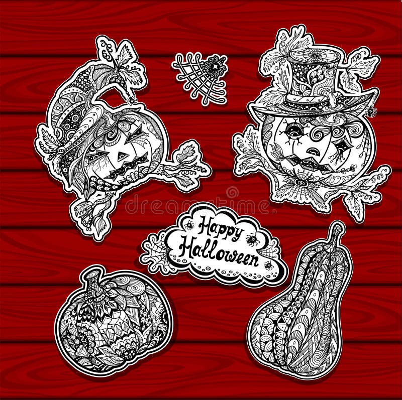 Set Stickers for Coloring on Halloween with Pumpkins Stock Vector ...