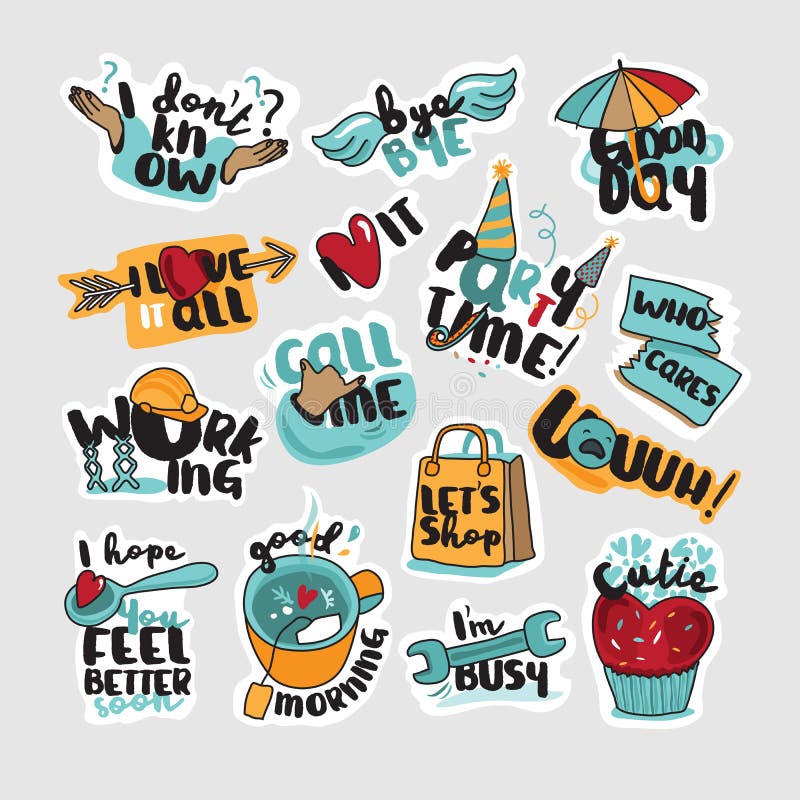 Set of Funny Food and Drink Stickers for Social Network Stock Vector -  Illustration of badge, drink: 84499536