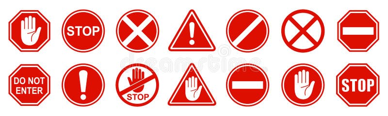 Set Stop Red Sign Icon With White Hand Do Not Enter Warning Stop Sign Vector Stock Vector Illustration Of Movement Security