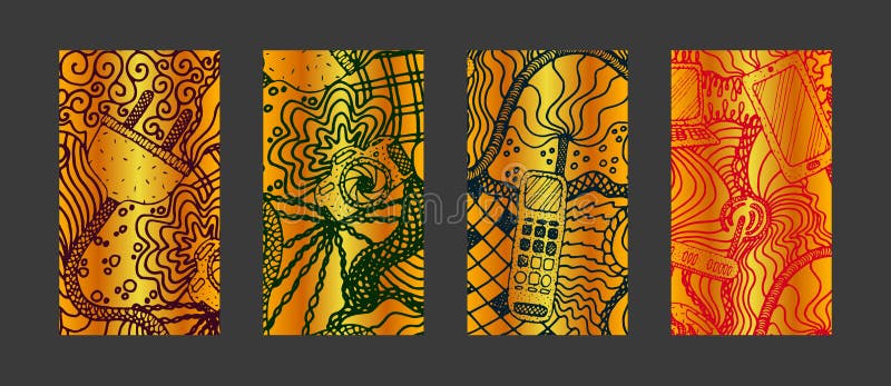 Set of vertical stories backgrounds for social networks with hand drawn electrical devices and pattern. Banner backdrop vector illustration. Set of vertical stories backgrounds for social networks with hand drawn electrical devices and pattern. Banner backdrop vector illustration