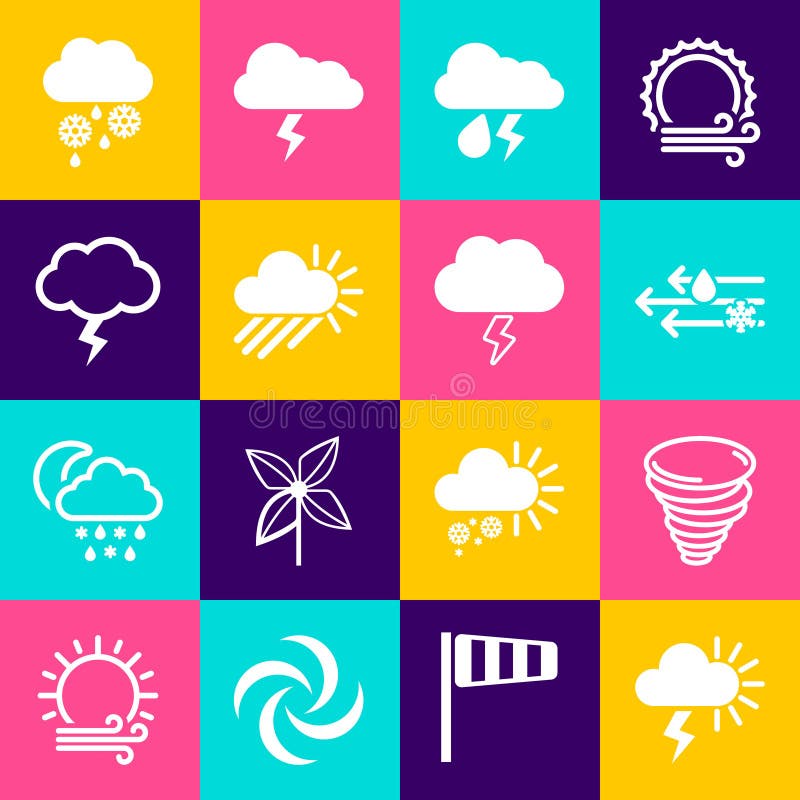 Set Storm, Tornado, Wind and Rain with Snow, Cloud Lightning, Cloudy