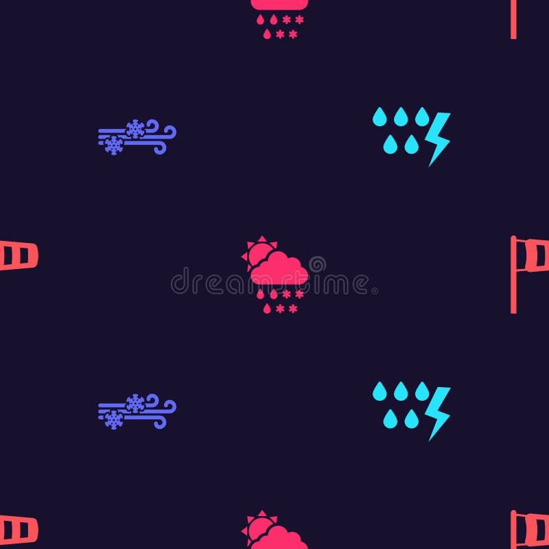 Set Storm, Wind and Snow, Cloud with Snow, Rain, Sun and Cone