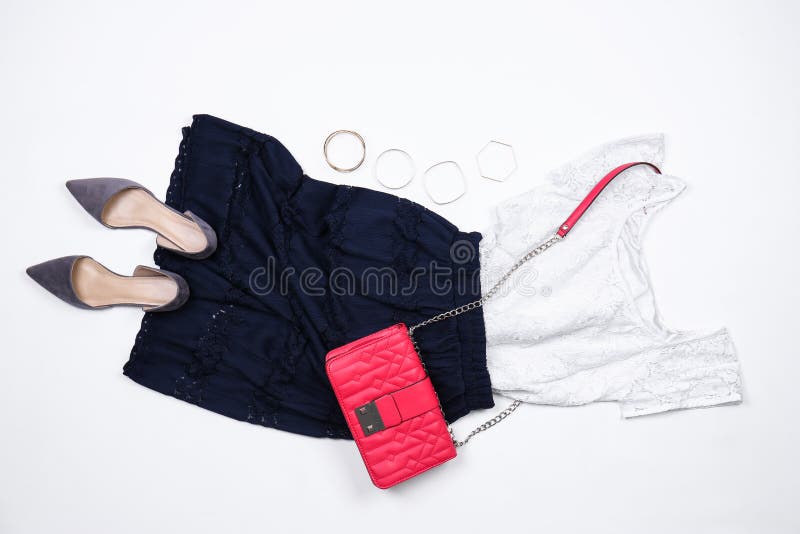 Set of Stylish Clothes and Accessories on White Background, Flat Lay ...