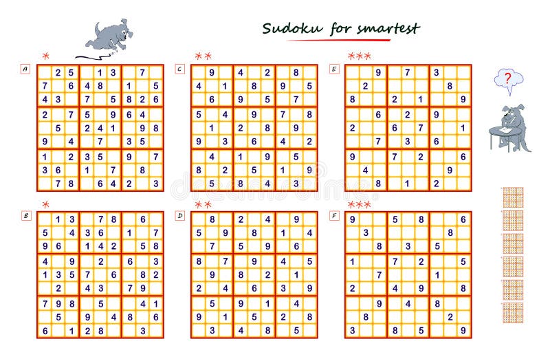 Set of Sudoku Puzzles. Different Levels. Logic Game for Children