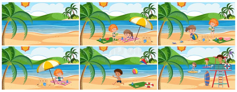 Set of summer beach scene