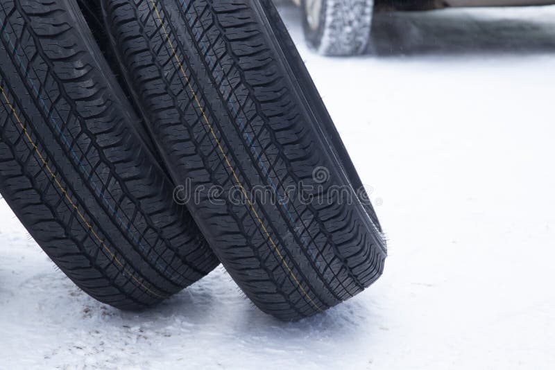 A Set of Summer Tires for a Car on the Street.Replacement of Car Tires