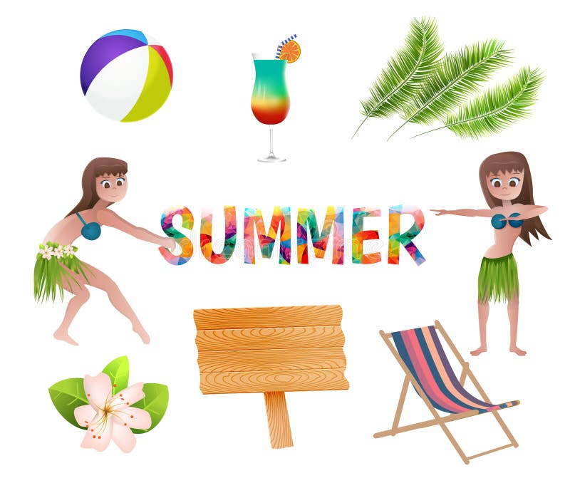 Set of Summer Vacation Items. Stock Vector Illustration of sunbed