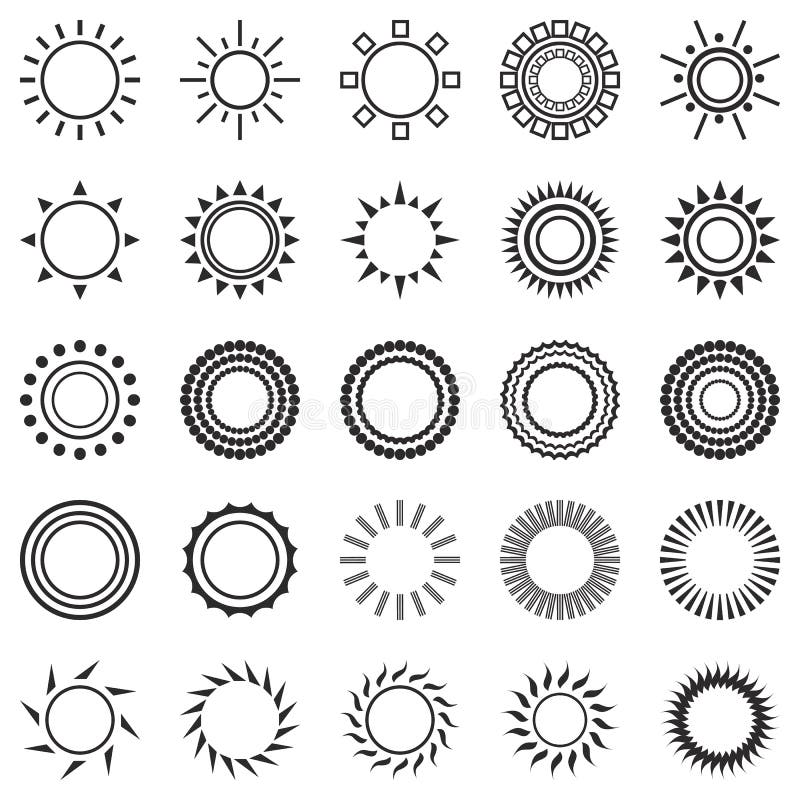 Set of sun icons on white background