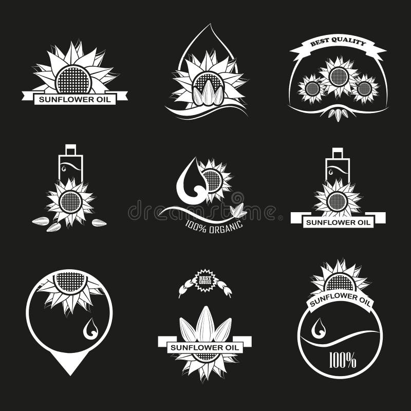 Set of Sunflower Oil Emblems, Labels and Logos Stock Vector